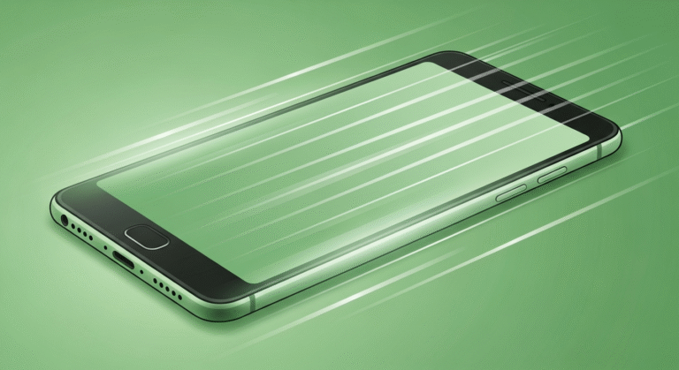 Illustration of a fast Android phone with glowing effects showing improved performance.