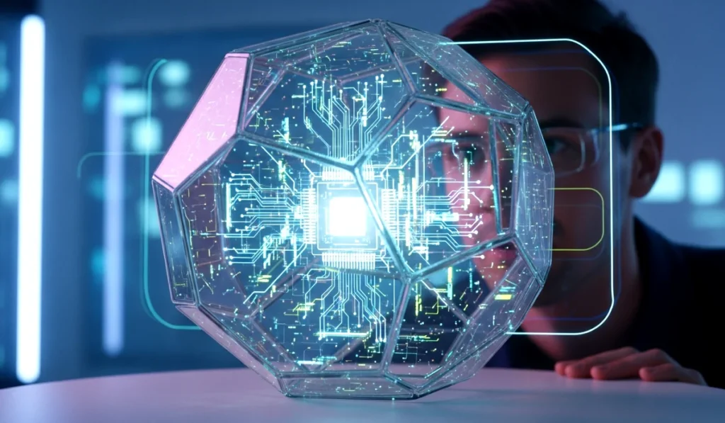 Transparent AI model representing explainability and openness in AI.